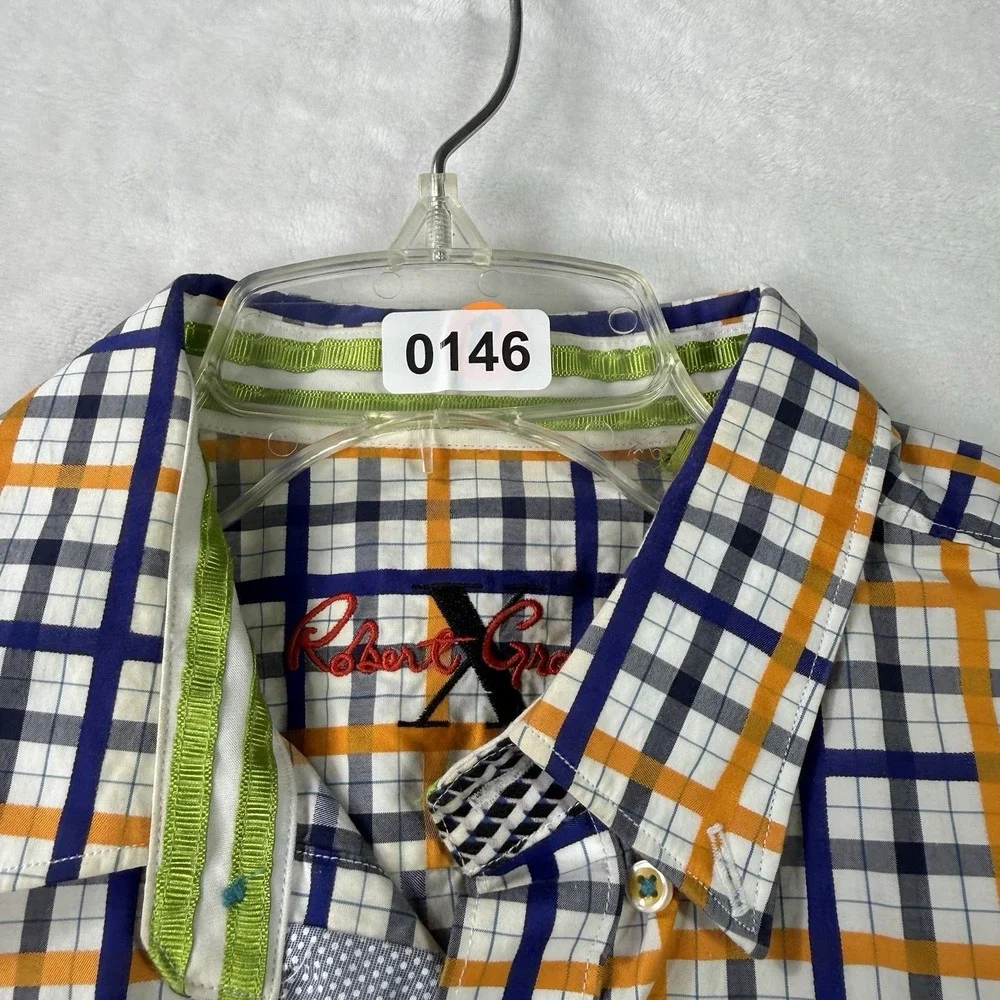 Robert Graham‎ Shirt Mens Medium Multi Colored Tailored Fit Checkered Flip Cuff - Picture 8 of 8